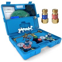 RX WELD 산소 및 아세틸렌 가스 커팅 토치 용접 키트 휴대용 브레이징 용접기 도구 세트 체크 밸브 포함 호스 2개 레귤레이터 게이지 보관 케이스 - 세트