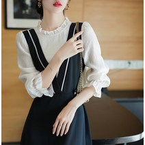 아나운서원피스 가을 고급 프렌치 엘레강스 긴팔 투피스 세트 결혼식 블랙 브이넥 결혼식 롱