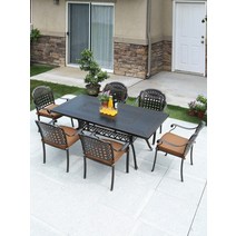 야외바베큐장 테라스 야외 테이블과 의자 조합 안뜰 캐스트 알루미늄 일광 욕실 정원 빌라, [20] 12080 왕실 긴 테이블단일 테이블