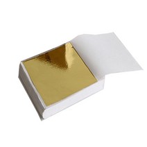 JINGHENG 장식 가방 24k 미술용 금박지 200장 공예용 접착 도금박지 은 로즈골드 종이 백금 레진아트, 8.5x8cm 유광 골드 약 100장