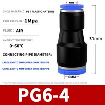 엔진 부품 공압 퀵 커넥터 PU 스트레이트 스루 가변, 08 PG-6-4_03 500Pcs