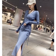 드레스허그 셔링 슬림 옆트임 원피스