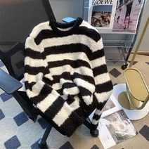 보들보들 가을 겨울 시엔느 흑백 스트라이프 라운드 니트 여ins풍