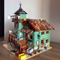 어려운레고 스트리트 뷰 크리에이티브 엑스퍼트 오래된 낚시 가게 2000 피스 MOC 모듈러 모델 블록 브릭 어린이 남아용 장난감 재고 있음