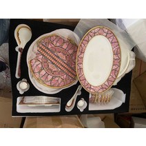 회접시 유럽 유약 뼈 도자기 식기 세트 58 헤드 세라믹 서양 접시 그릇 스푼 커피, [01] Pink 58 PCS