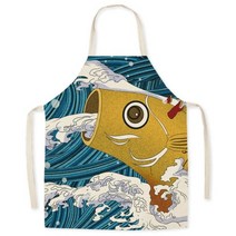 일본 우키요-e 리넨 앞치마 후지 가정용 주방 그리스 및 얼룩 방지 요리 허리 민소매 블라우스, 55x68cm, style 12, style 12_55x68cm