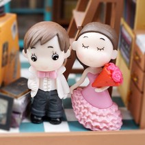 미니어처 인형 신랑 신부 화이트 핑크 5.9cm 2종 세트 디오라마 공방 소품 재료 피규어 미니어쳐