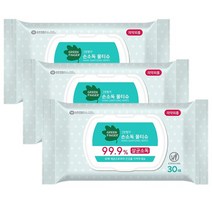 그린핑거 99.9% 손소독 물티슈 살균 소독 티슈 캡형 30매 3팩, 30개입 3팩