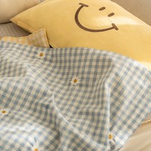 스마일 블루체크 리플2겹 블랭킷