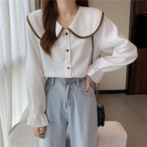 배색카라 블라우스 하늘비즈 A25 P767O553