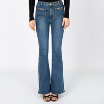 게스 여성 봄 청바지 하객룩 데이트룩 포켓장식 플레어 붓컷 미디엄블루 데님팬츠 YM5D6077