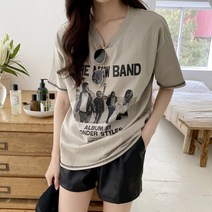 네쥬 여성 봄 여름 루즈핏 프린팅 오버핏 반팔 티셔츠