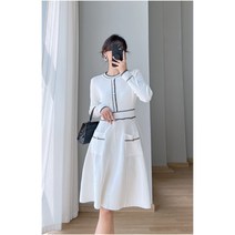 [엠템] 진주버튼 A라인 블랙 하객룩 니트 원피스 브라이덜샤워 원피스
