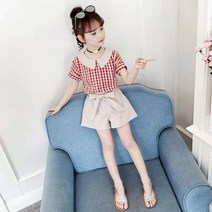 해피니스 여름신상 주니어 체크무늬 셔츠 리본 반바지 상하복[1012]