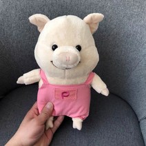 PKTOYS 말하는 I LOVE YOU 귀여운 오가닉 애착 봉제 안고자는 실눈 돼지 인형 크리스마스 선물, 핑크 스트랩, 25cm