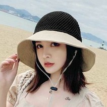 러블리 왕골 리본 버킷햇 자외선차단 벙거지모자 밀짚
