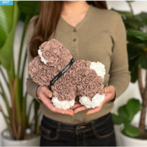 [로즈퍼피] 장미강아지 이벤트꽃 장미꽃 인형 프로포즈 발렌타인데이 화이트데이 특별한날 결혼 입학식 졸업식 기념일 크리스마스 선물, 강아지(핑크)+케이스리본포함