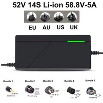 이온충전기 48V 52V 2A 3A 5A 이온 충전기 13S 14S 54.6V 58.8V 18650 전기 자전거 스쿠터 배터리 충전 고속 스마트, EU_번들 2, 52V 14S Li-ion 5A