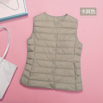 엄마 얇고 가벼운 패딩 베스트 쇼트 라운드 노칼라 다운 조끼 엄마패딩조끼 브이넥 조끼 여성 여성패딩 카라 베스트 쇼트