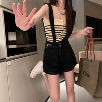 FLI 실제 샷 대형 여성의 지방 mm 분해 백 벨트 데님 반바지 롤 사이드 넓은 다리 그물 붉은 핫 바지 ZA-235865