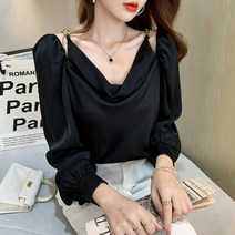 오픈 숄더 벌룬 슬림 브이 넥 여성 셔츠 블라우스