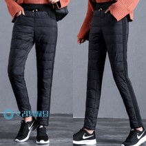 따뜻한 앞뒷면 여성 라인 오리털 패딩바지 겨울 누빔 기모 블랙