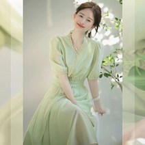 SEYI 여성 초록원피스 쉬폰 고급스럽고 로맨틱하고 부드러움 여성 하늘색 원피스