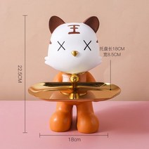 일본소품샵 행운의 고양이 열쇠 보관 장식 트레이 입구 캐비닛 문 선반 집들이 이사 선물, 11/타이거 트레이 - 클래식 오렌지
