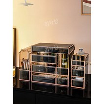 화장품 정리대 선반 수납함 향수 정리함 립스틱 보관함, 골드투피스먼지탑+3서랍