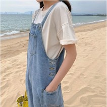 빈티지 데님 버튼 단추 멜빵 원피스