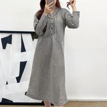 스토리원 여성 헨리넥 후드 롱 원피스 단추 롱후드 RKWM-OP021