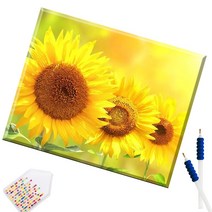 SHEXIU 3D 원형 보석십자수 캔버스액자 DIY 키트 50 x 40 cm, SX037  해바라기 세 송이x1세트