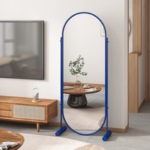 미드센추리 모던 메탈 라운드 타원형 전신 쇼룸 전신거울, 코발트 블루