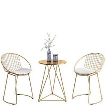 북유럽 1인 2인 티테이블세트 원목 원형 소형 카페 부부테이블 모던 의자 인테리어, A. 골드 테이블 + 골드 의자 2