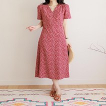 여자 여름 브이랩 플라워 데일리 브이넥 원피스