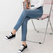 여성 헤지 컷팅 세미 스키니진 청바지 나들이 신입생코디 롱데님 아내 엄마