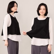 애비뉴투지 엄마옷 크랍 쁘띠 포켓 여성 봄 가을 루즈핏 라운드 숏 조끼 V10137 50대 60대 중년여성