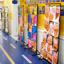 철망 파티션 철제 가벽 이동식 바퀴 미술 작품 전시대, 200x150 음표 색상  60개 후크  바퀴