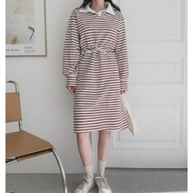 엘르비 박시핏 스트라이프 카라 스트링 롱원피스(3Color)