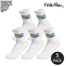 키스해링 여성 도그패턴 중목양말 WH 5족세트