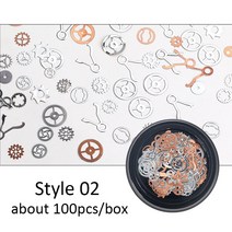 1 상자 혼합 된 Steampunk 기어 톱니 조각 점액 수 지 필러에 대 한 반짝이 장식 네일 아트 수 지 금형 공예 보석 만들기 DIY, about 100pcs flakes, 02 Style02