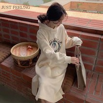JUST FEEL!NG 후드티셔츠 빅사이즈 롱 맨투맨 원피스 기모 롱티 윈터 박시핏 질좋은 맨투맨원피스