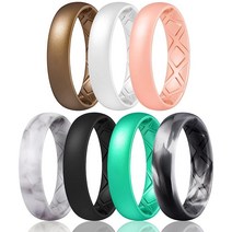 Egnaro Inner Arc 인체 공학적 통기성 디자인 여성용 실리콘 링 하프 사이즈 여성용 실리콘 웨딩 밴드 너비 5mm 두께 2mm 실리콘., 9.5(19.3mm), SETO-Metallic Copper,Pearl,Lig