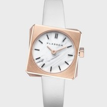 클라쎄14 스핀 로즈골드 화이트 여성 가죽 손목시계 25.5mm