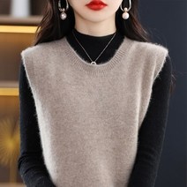 여자 라운드자켓 청자켓 봄자켓 여성 라운드 넥 니트 풀오버 조끼 민소매 스웨터 오버핏 캐주얼 짧은 코트 울 상의