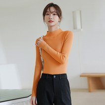 여성니트 슬림 반폴라 솔리드 심플 스웨터 티셔츠