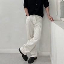 남자 와이드 화이트 팬츠 크림진