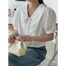펀칭 카라 크롭 블라우스 자수