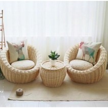 CNTCSM 라탄 의자 세트 1인용쇼파 2인용쇼파 카페의자 야외 인테리어, 1인용소형(쿠션방석포함)
