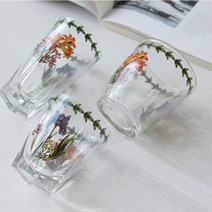 레트로 촌스러운 꽃무늬 가정용 유리컵 에이드컵 물잔, 중 손잡이형